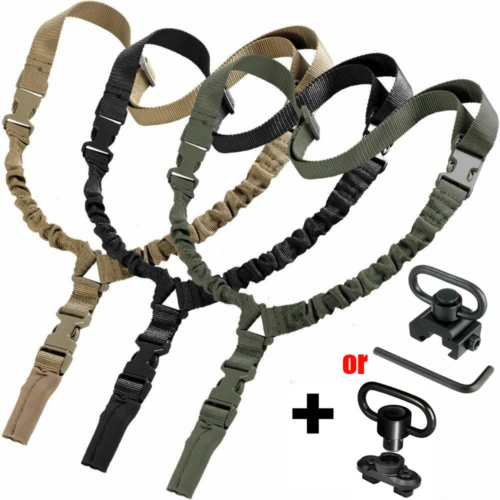 Single Point Gun Rifle Sling Bungee Strap w/ M-LOK Quick Release QD Sling Swivel