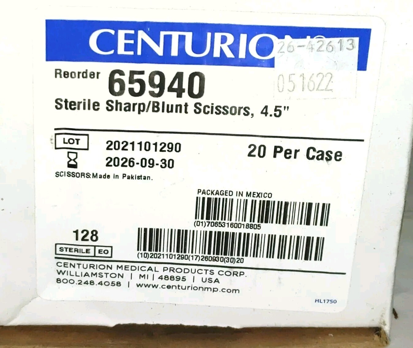 20 Pack Lot Medline Centurion Sharp Blunt Scissors 4.5" Sterile 65940