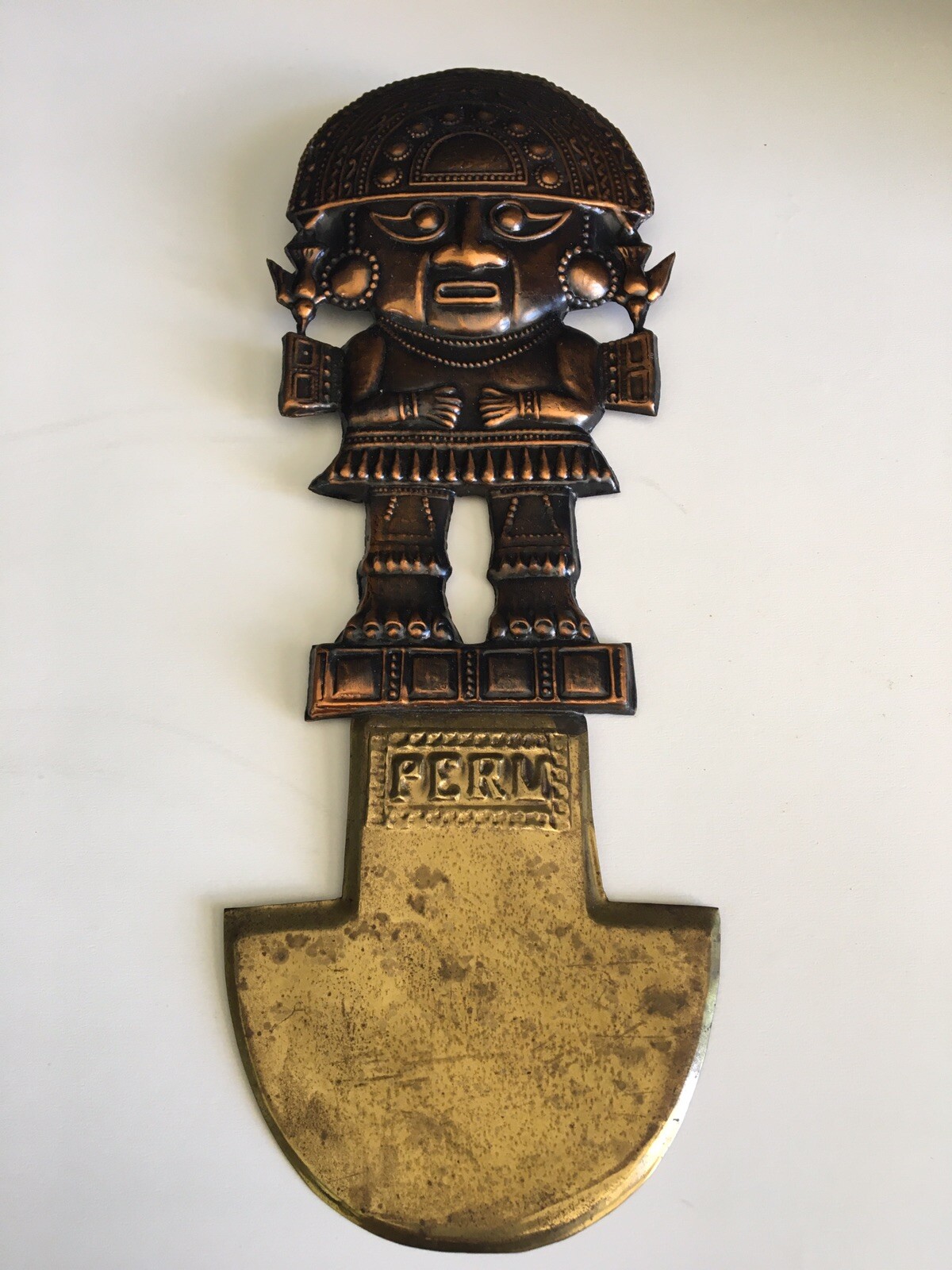 Industria Peruana Tumi Ceremonial Knife Copper Brass Wall Decor 12"