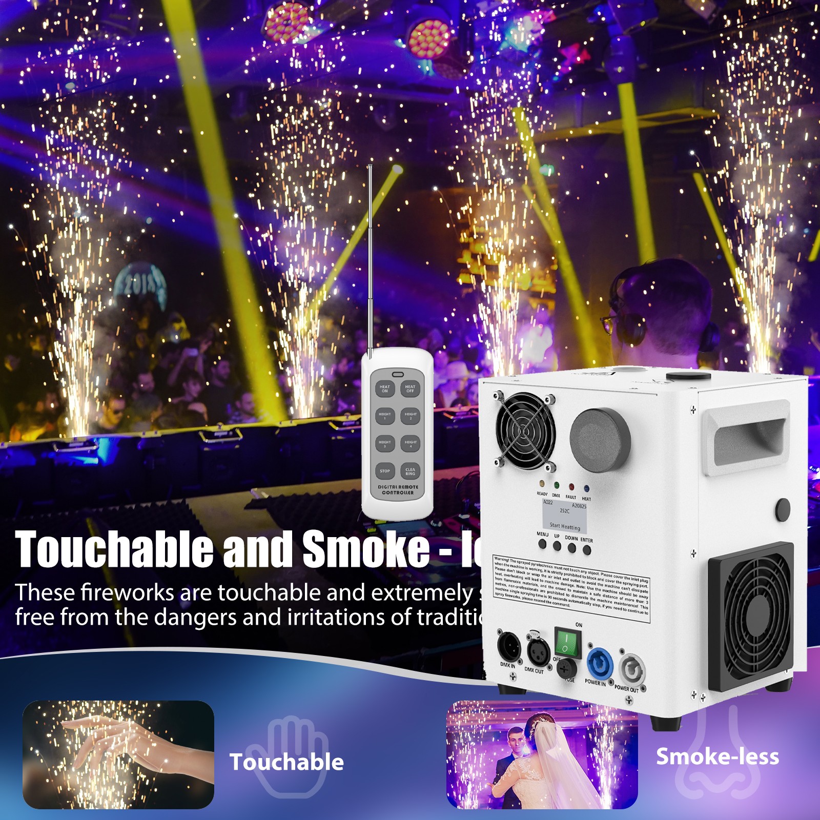 1200W Cold Spark Machine Firework Stage Effect Machine DMX Party Event w/ Remote