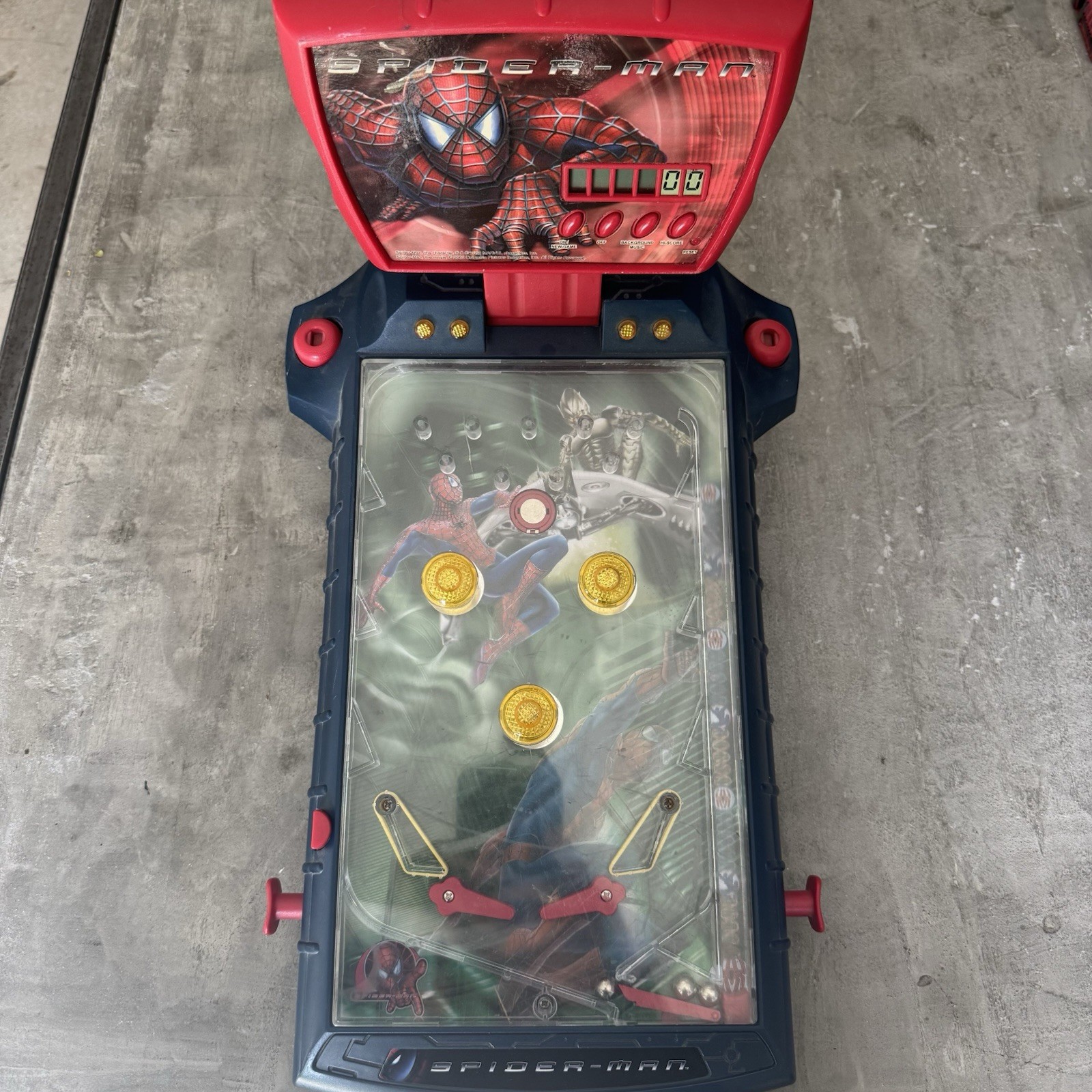 2002 Marvel SpiderMan Electronic Pinball Table Top Lights Sounds Work No Risers