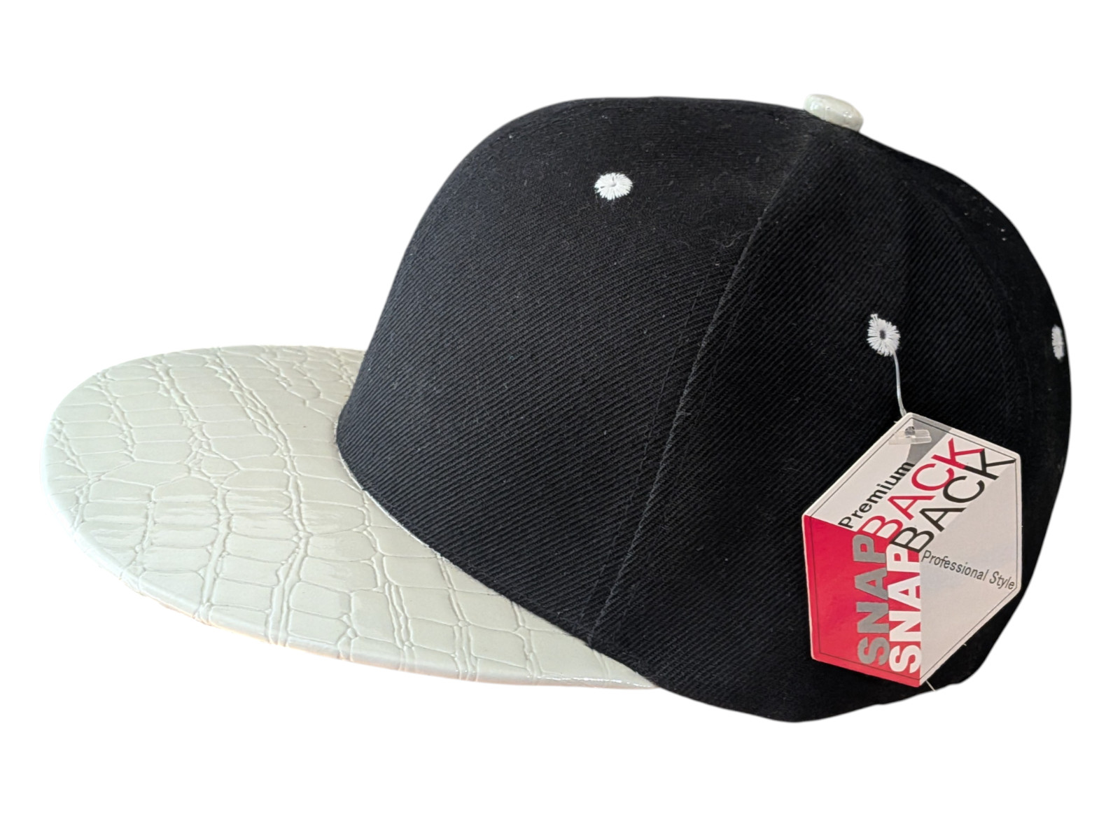 Plain Black/Ivory Snake Skin Texture Brim Snapback Cap