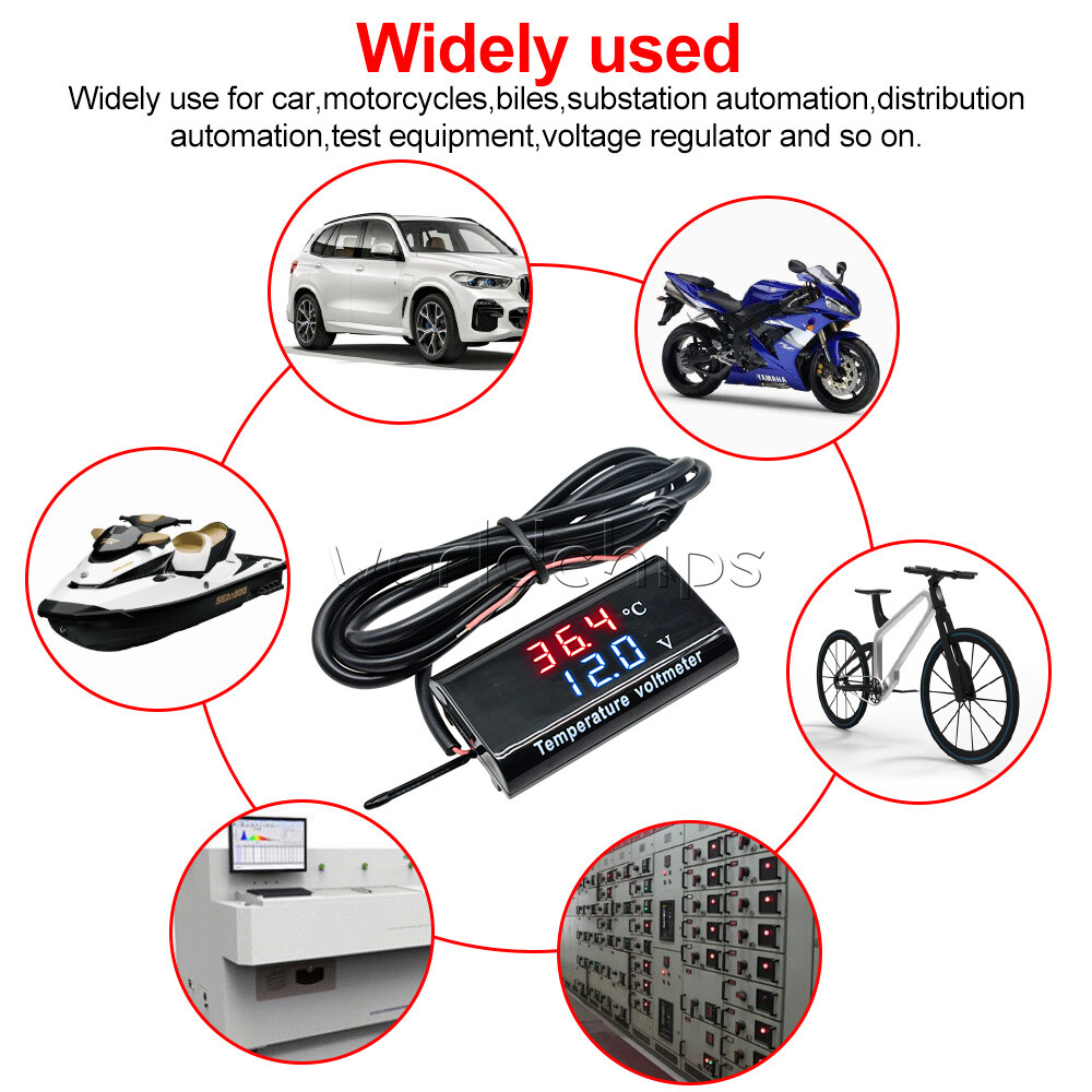 DC 12V 0.28'' Digital Dual LED Display Voltmeter Temperature Voltage Panel Meter
