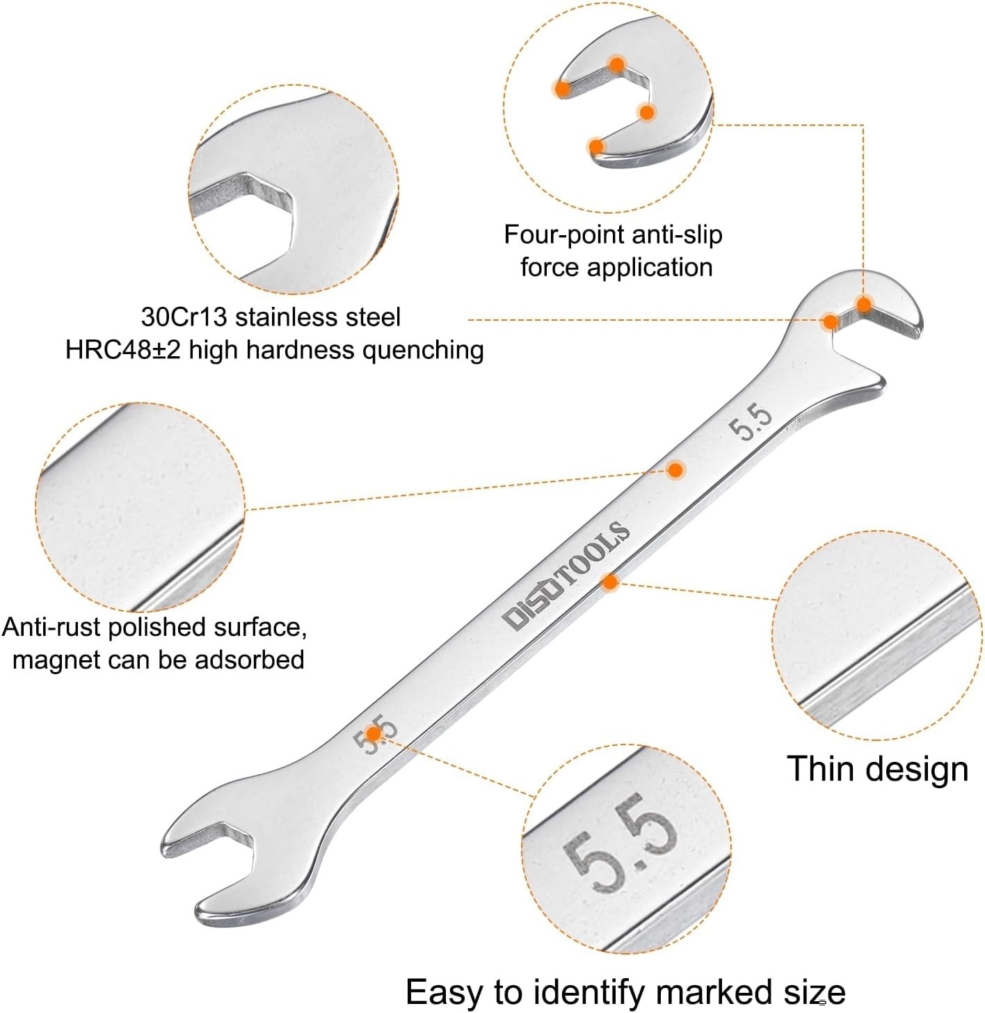 Versatile Stainless Steel 5.5mm Open-End Wrenches - Rust-Resistant Design