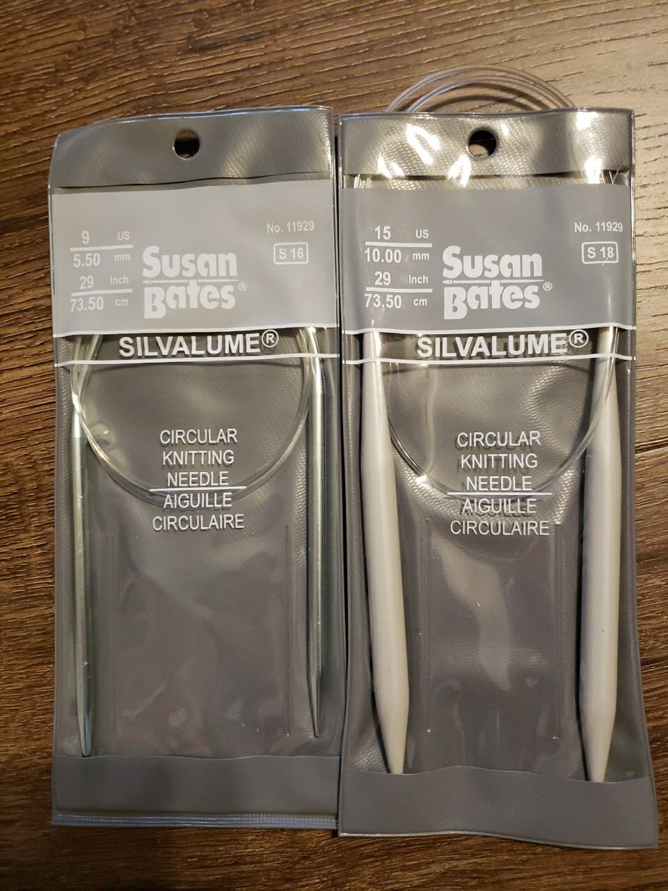 Susan Bates Circular Knitting Needle 15 US 29” & 9 US 29" Silvalume
