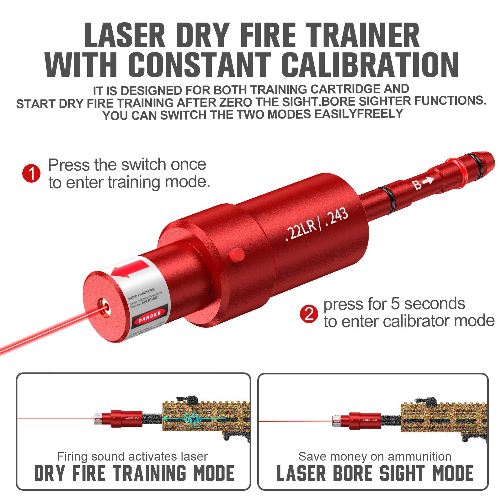1pc 22lr/243 2-in-1 dry-fire laser trainer + 1pc laser electronic target