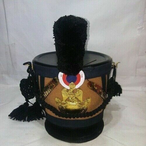 Leather Napoleonic Helmet French Military Black Plume & Cord Shako Helmet