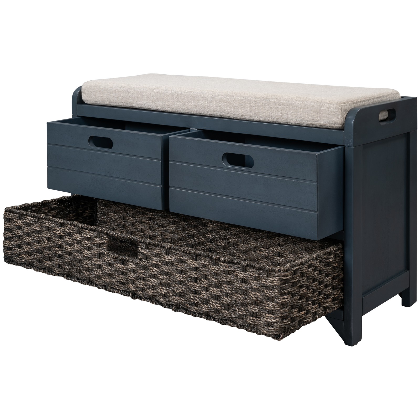 Home Storage Bench Fully Assembled Shoe Bench with Removable Cushion & 2 Drawers