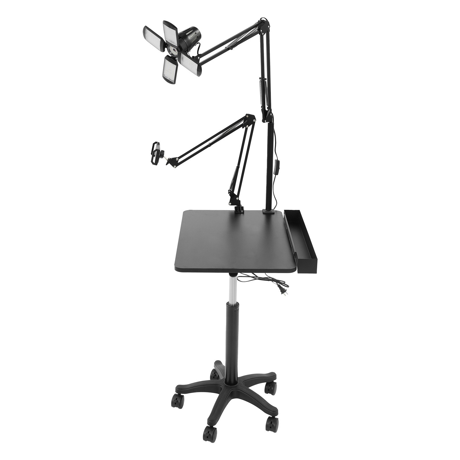 Black Salon Rolling Workstation With Led Light Adjustable Height Workstation