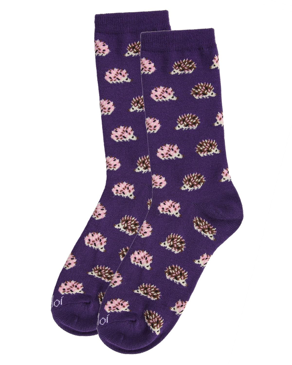 MeMoi Hedgehogs Rayon Blend Crew Socks Grape Juice One Size,