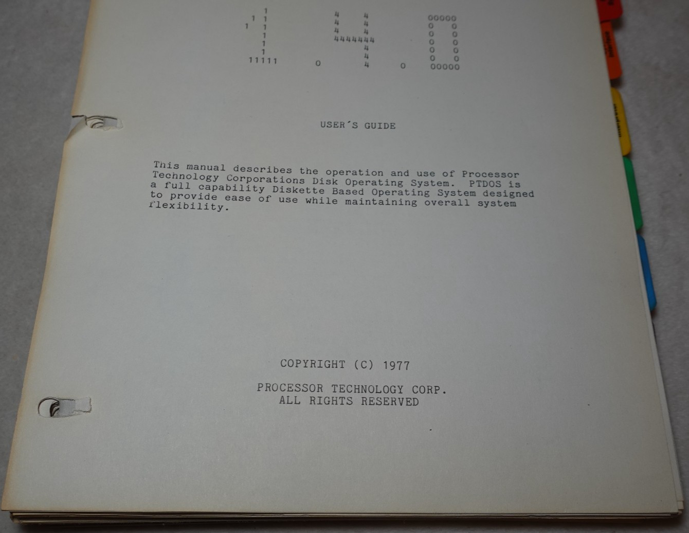 PTDOS 1.4 Processor Technology Disk Operating System 1977 Original User's Guide