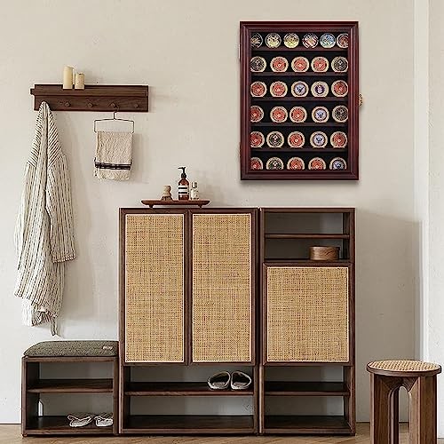 Military Challenge Coin Display Case Lockable Cabinet Rack Holder Large-Cherry