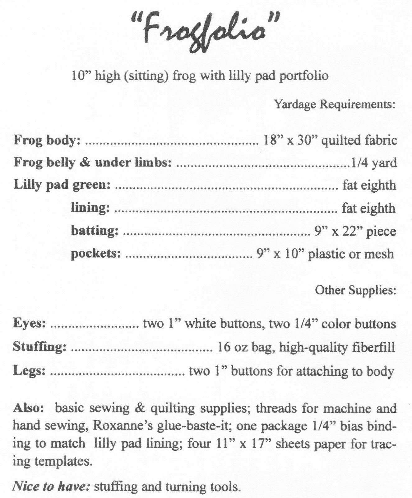 Java House Quilts Pattern~FROG~Frogfolio~10" HIGH Seated~Notion Holder/Organizer