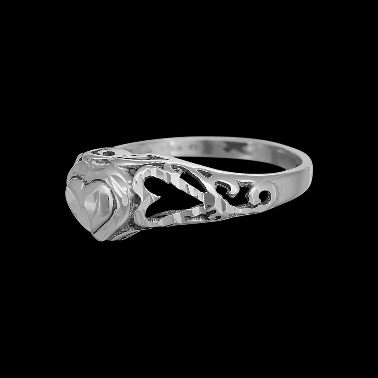 Diamond Cut Intricate Hearts Ring