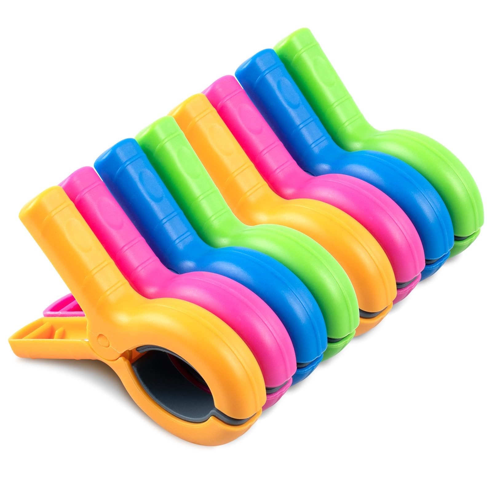 Large Beach Towel Clips for Chairs, 8 Large, Pink, Green, Orange, Blue