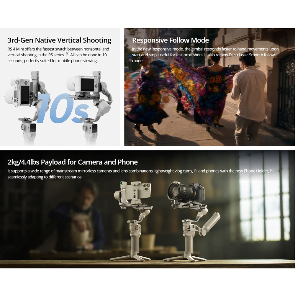 DJI RS 4 Mini Combo–Compact 3-Axis Gimbal Stabilizer,Vertical Shooting, Tracking