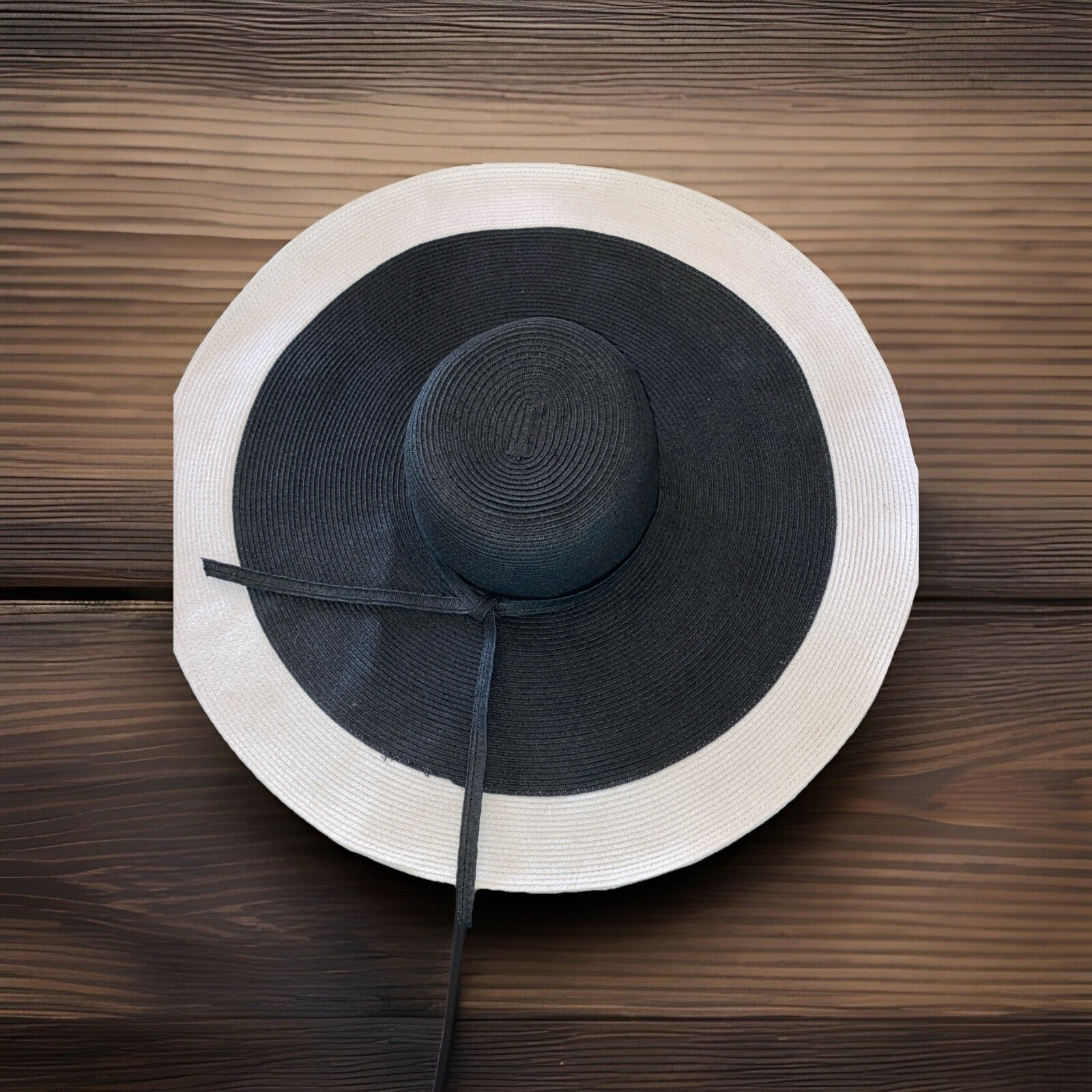 Scala Large Wide Brim Derby Race Ladies Hat Black White 24” Diameter