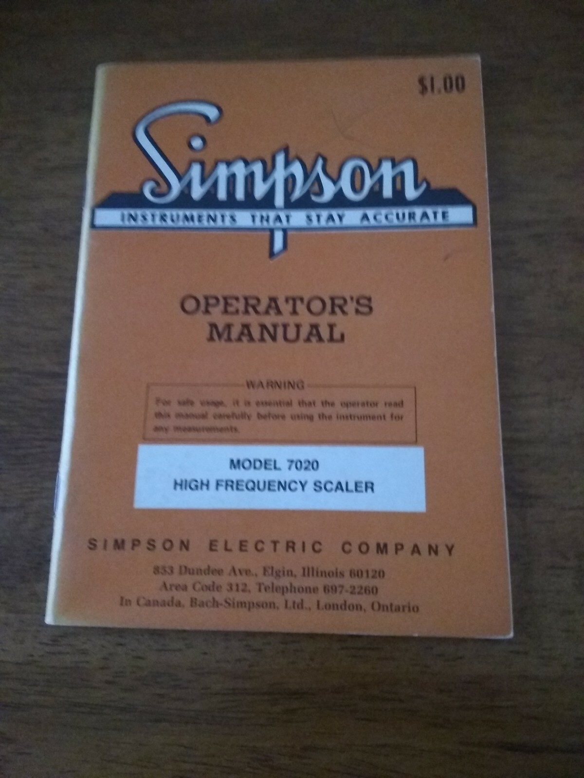 Simpson Operator's Manual Model 7020 High Frequency Scaler