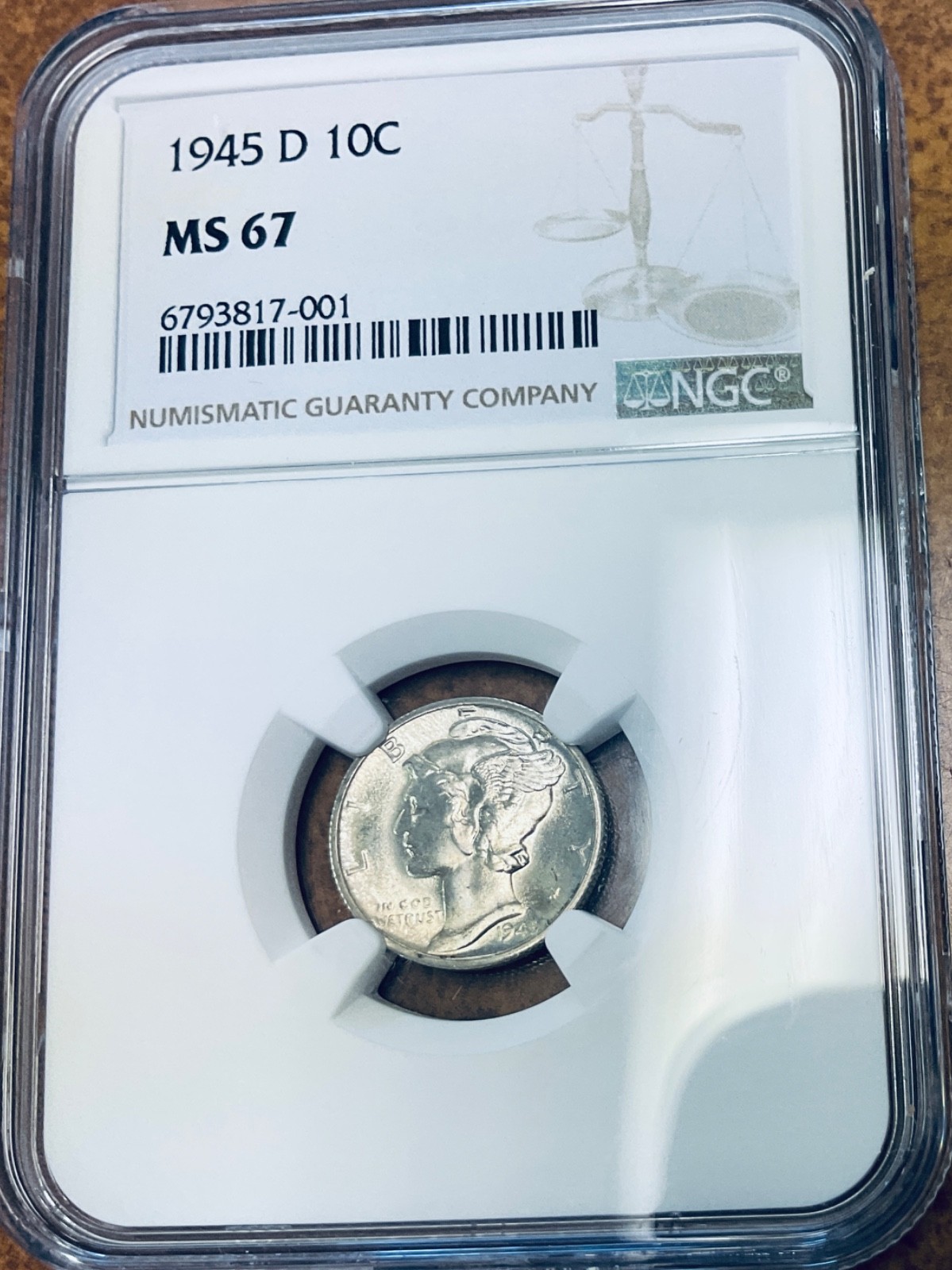 1945-D Mercury Dime NGC MS67.