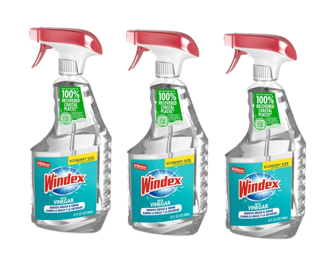 Windex with Vinegar Glass & Window Cleaner, Spray Bottle, 32 fl oz (3 Pack)