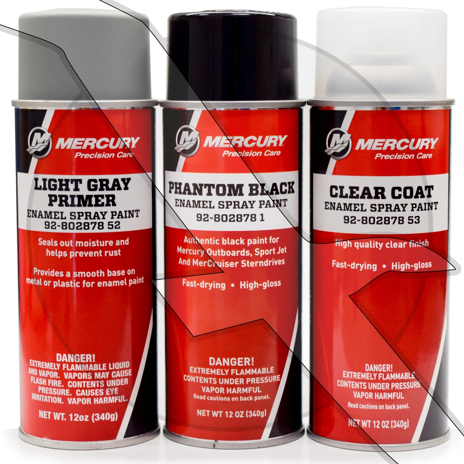 Mercury/Mercruiser Phantom Black OEM Engine Primer Spray Paint Clear Coat Kit