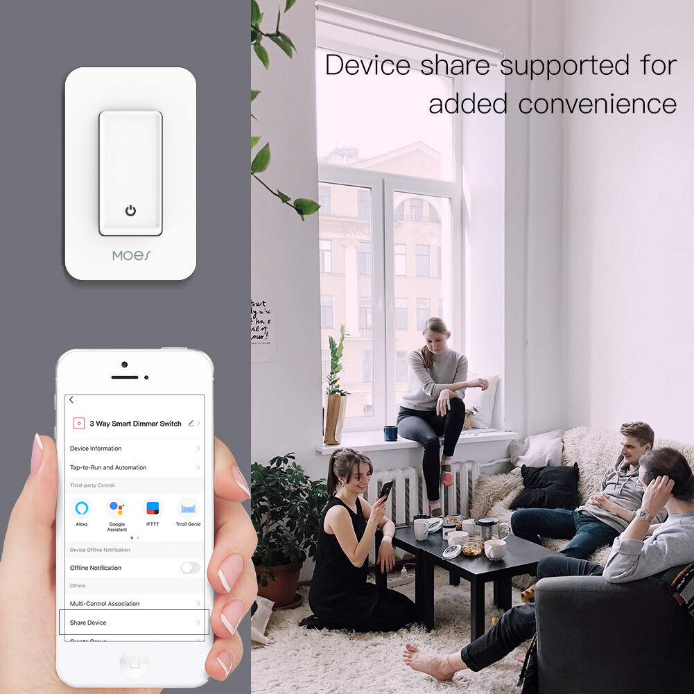 MOES WiFi Smart Light Switch No Neutral Wire Required No Capacitor Remote 2 Pack