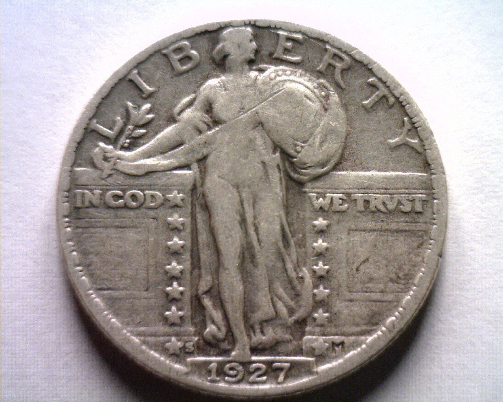 1927-S STANDING LIBERTY QUARTER FINE / VERY FINE F/VF NICE ORIGINAL COIN