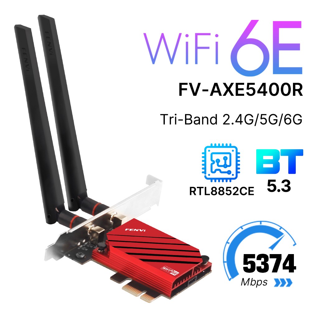 PCIe WiFi 6E Card for Desktop RTL8852CE AX5400 Tri-Band 6GHz with Bluetooth 5.3