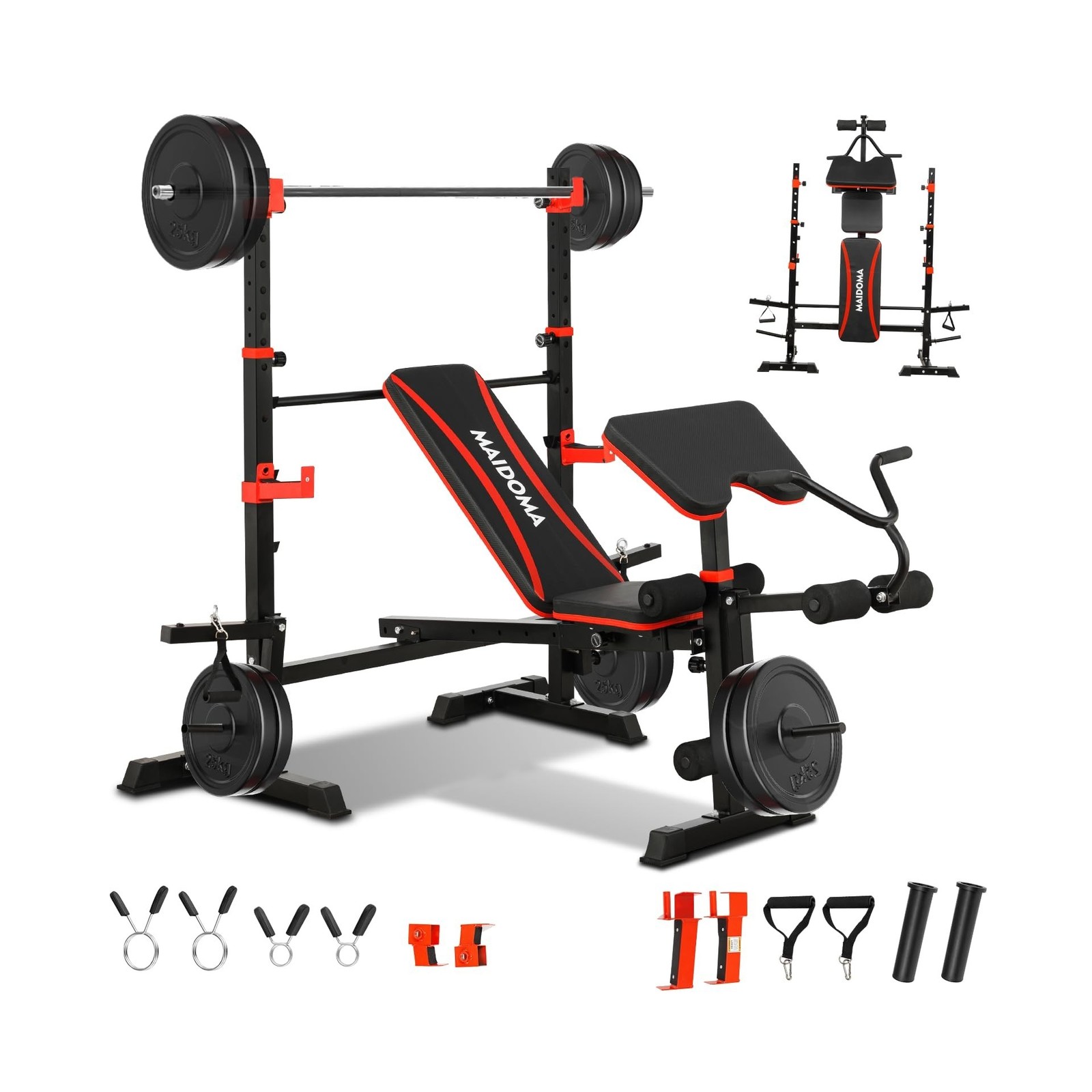 MAIDOMA 1500LBS 6 in 1 Weight Bench Set with Leg Extension/Curl and Preacher ...