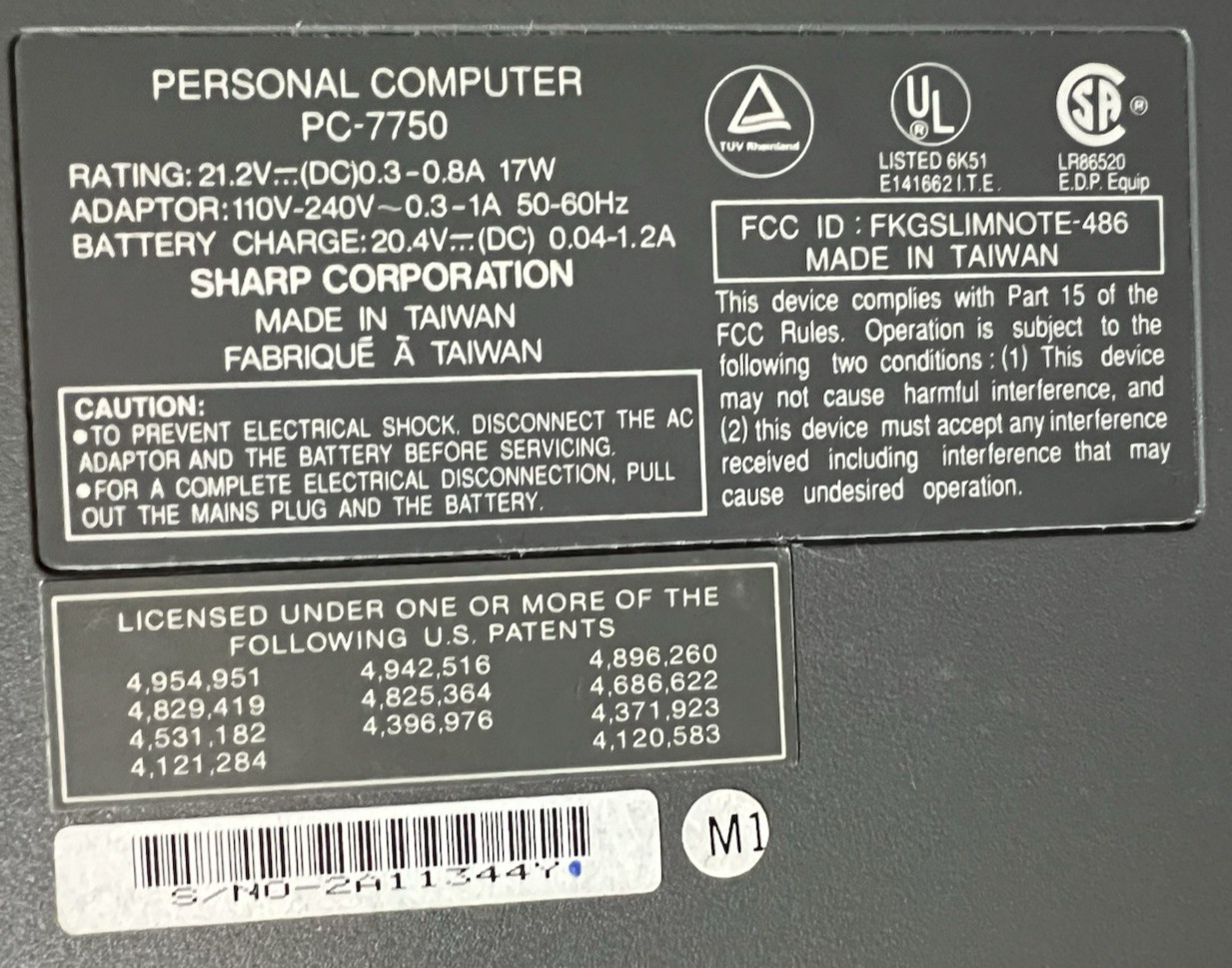 Vintage Sharp Personal Computer PC-7750 Luggable Laptop 9.5" Very Rare Untested
