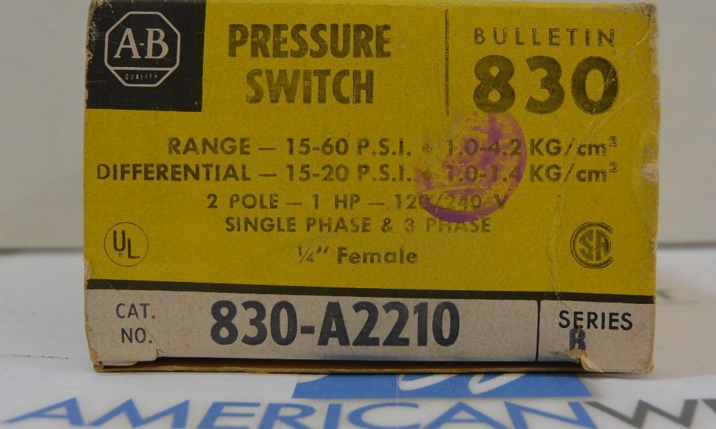 NEW - ALLEN BRADLEY PRESSURE SWITCH 830-A2210 830 A2210 830A2210 SERIES B