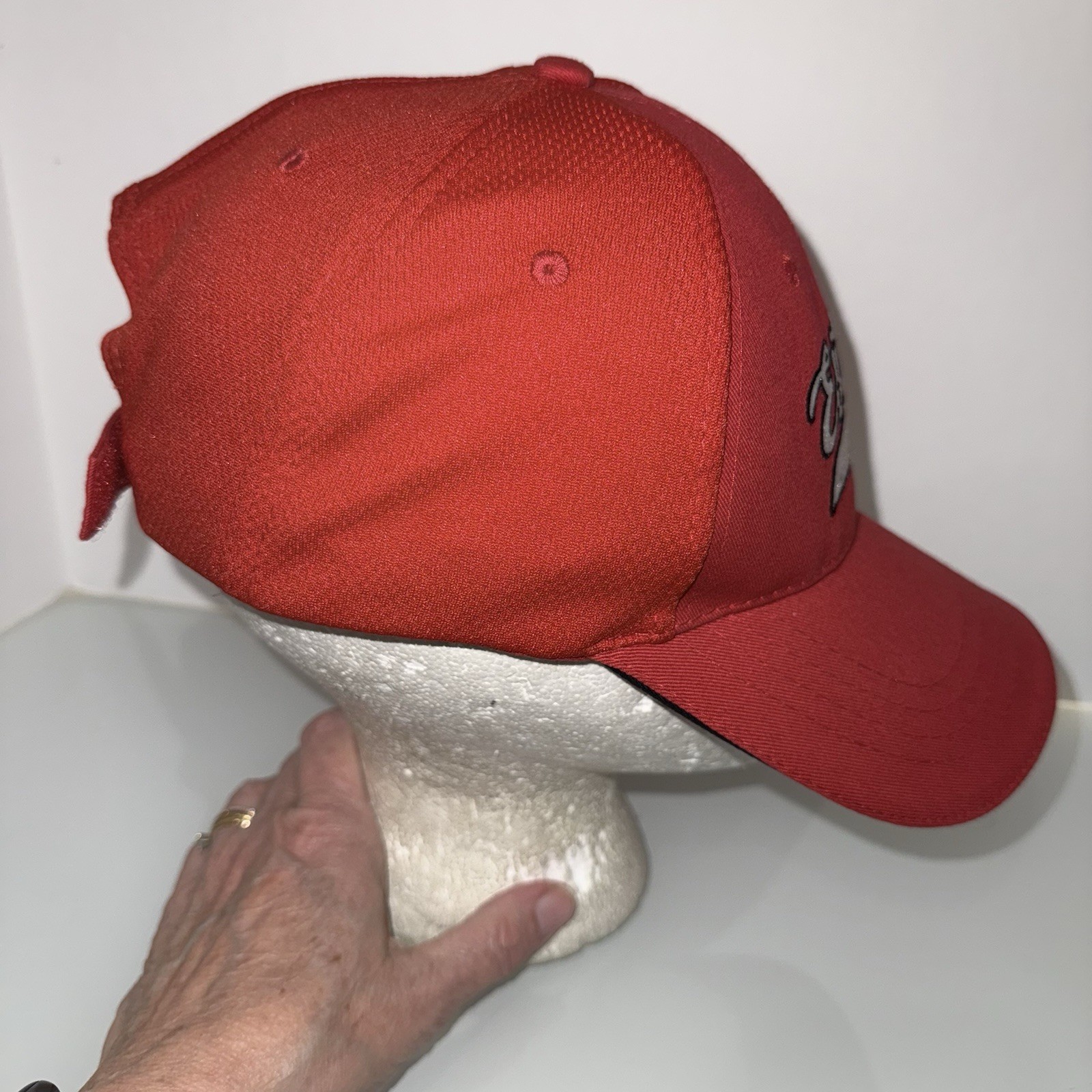 Estes Silver Script w Black On Red Hat Cap Polyester Cotton Hook Loop EUC