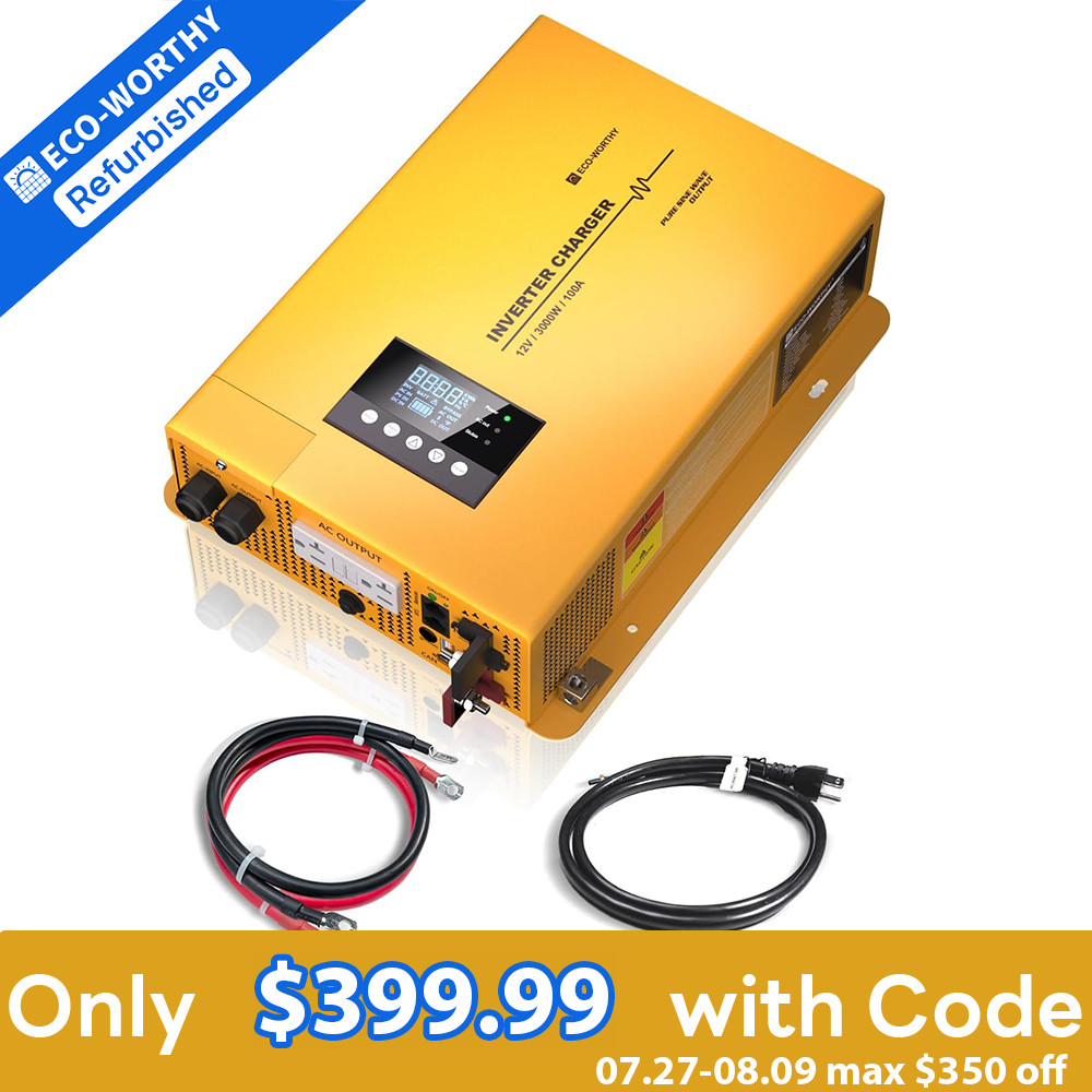 ECO-WORTHY 3000W 12V Pure Sine Wave Inverter Charger,12V DC to 120V AC Converter