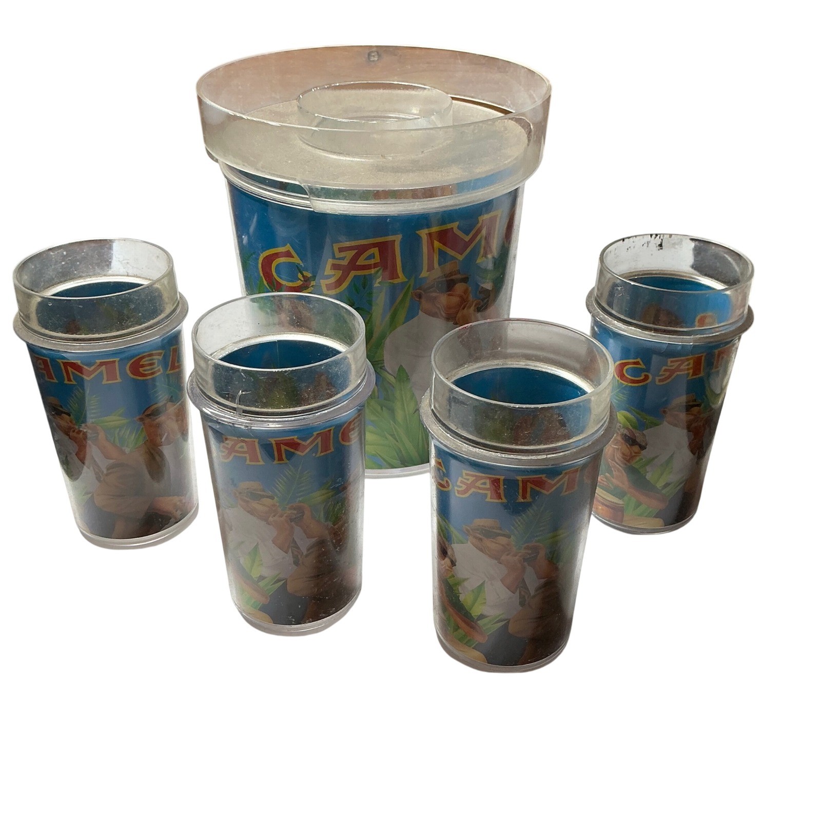 Camel Cigarettes Joe Camel Ice Bucket Tumbler Set Vintage Collectible