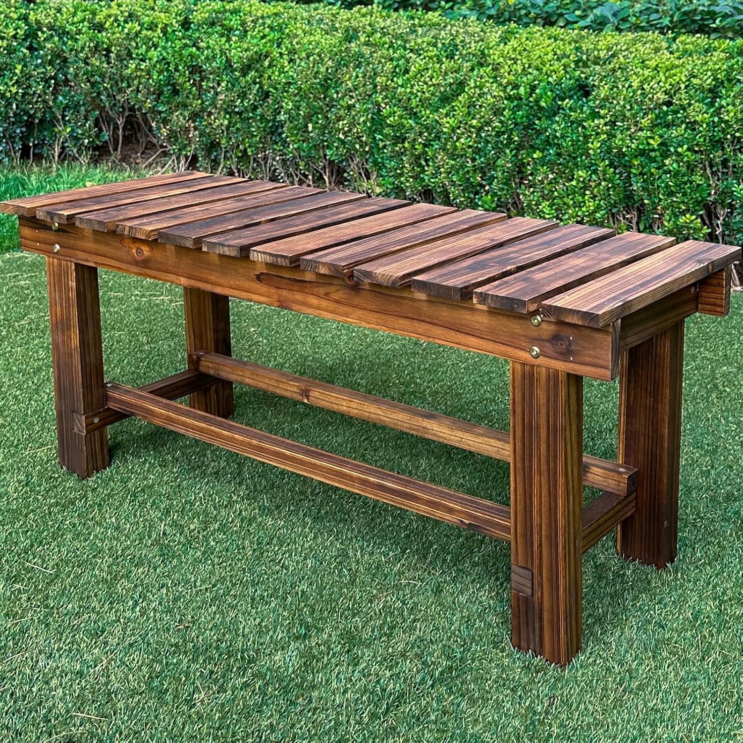 Outdoor Garden Bench 2-Person Wood Patio Bench Weatherproof Outdoor Backless