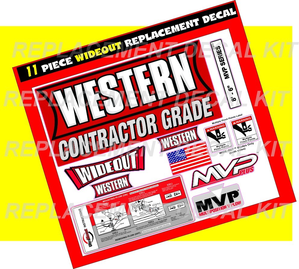 Western Snow Plow Wideout MVP Ultramount Decal Replacement 11 Piece Kit NEW 8.6