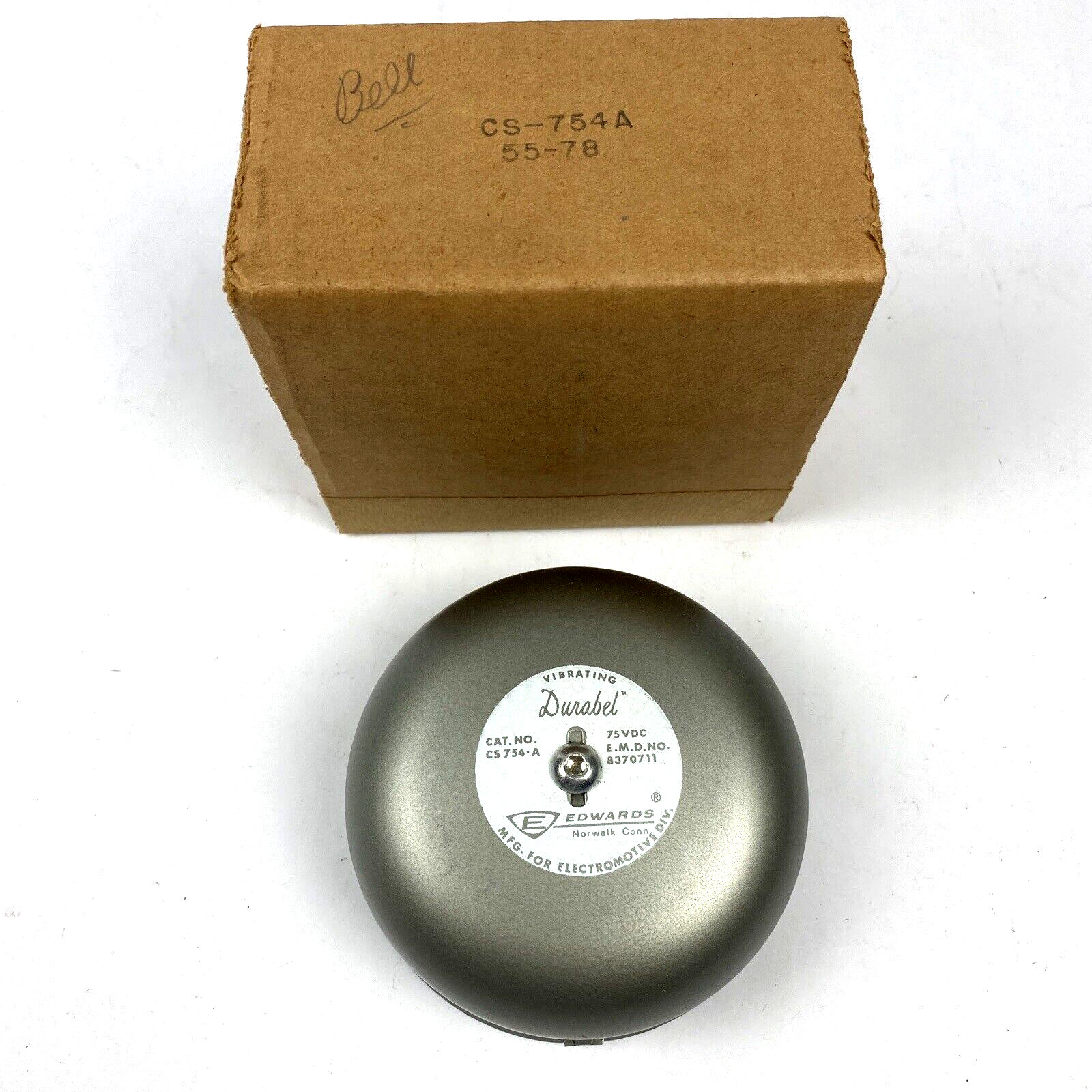Edwards Durabel Electric Bell Cat No. CS 754-A 4" Vibrating Wall 75 VDC Vtg USA