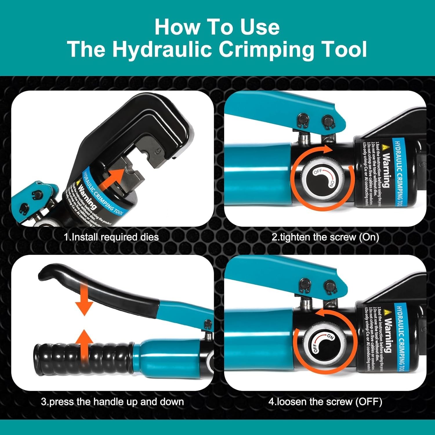 10 Tons Hydraulic Crimping Tool with 9 Dies - Battery Cable Crimper Tool & Wire