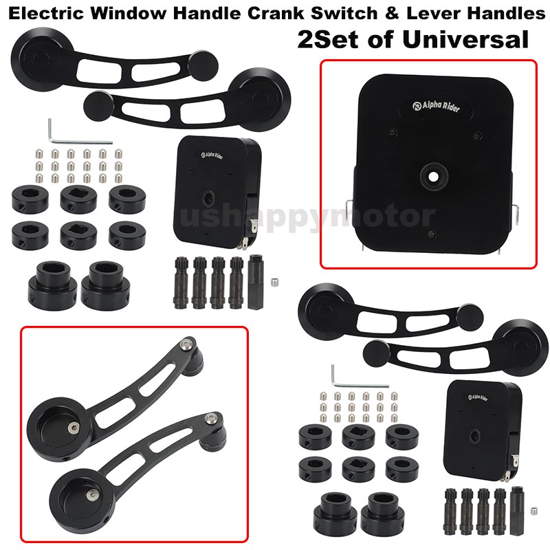 2 Set of Universal Electric Window Handle Crank Switch & Lever Handles Aluminium