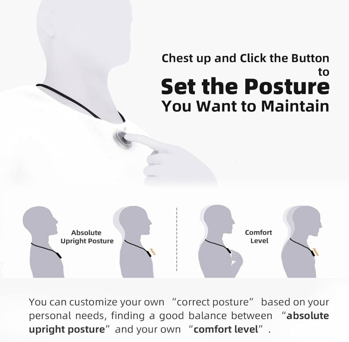 UPOSTURE Smart Necklace Posture TrainerReminder Confidence Builder Chrome Yellow