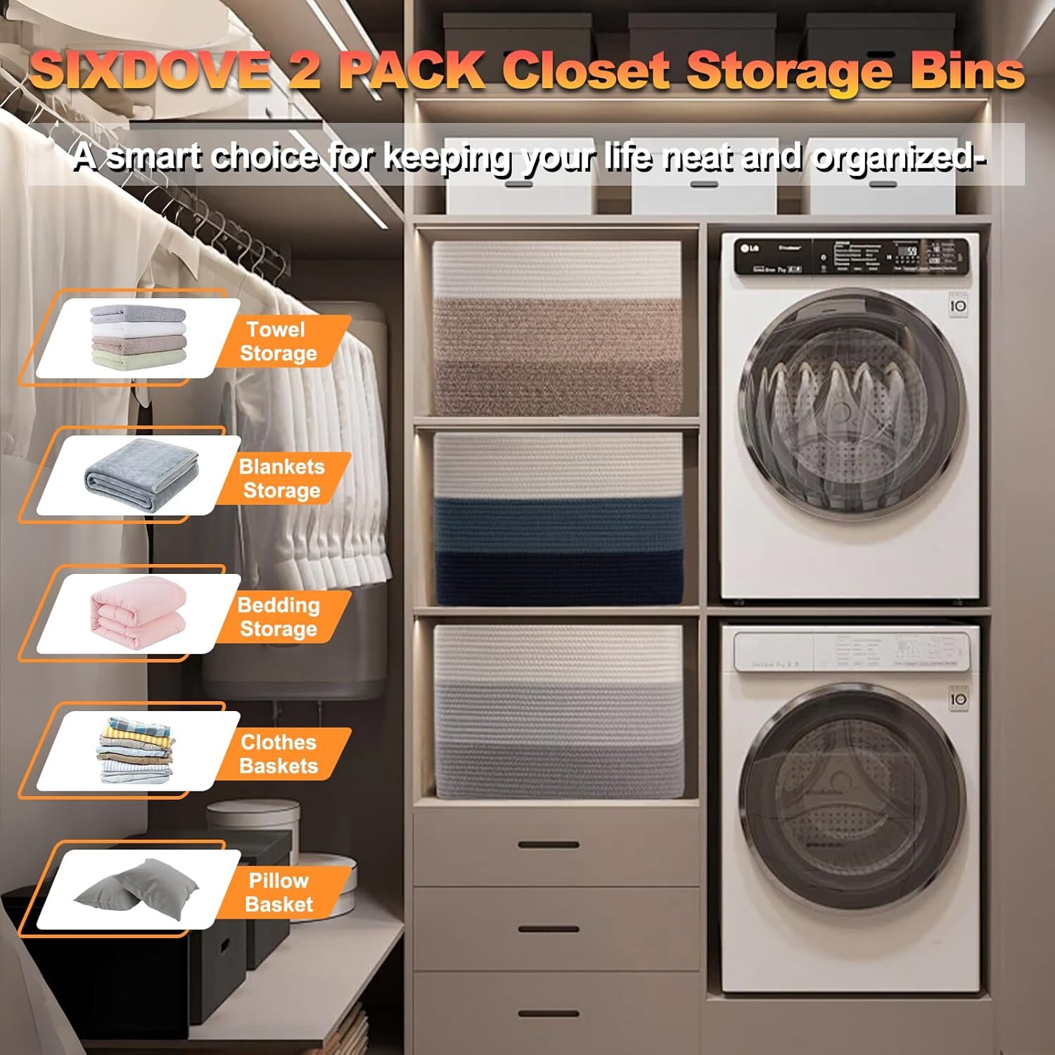 Storage Baskets for Organizing,2 Pack Woven Basket for Storage,Rectangle Baskets