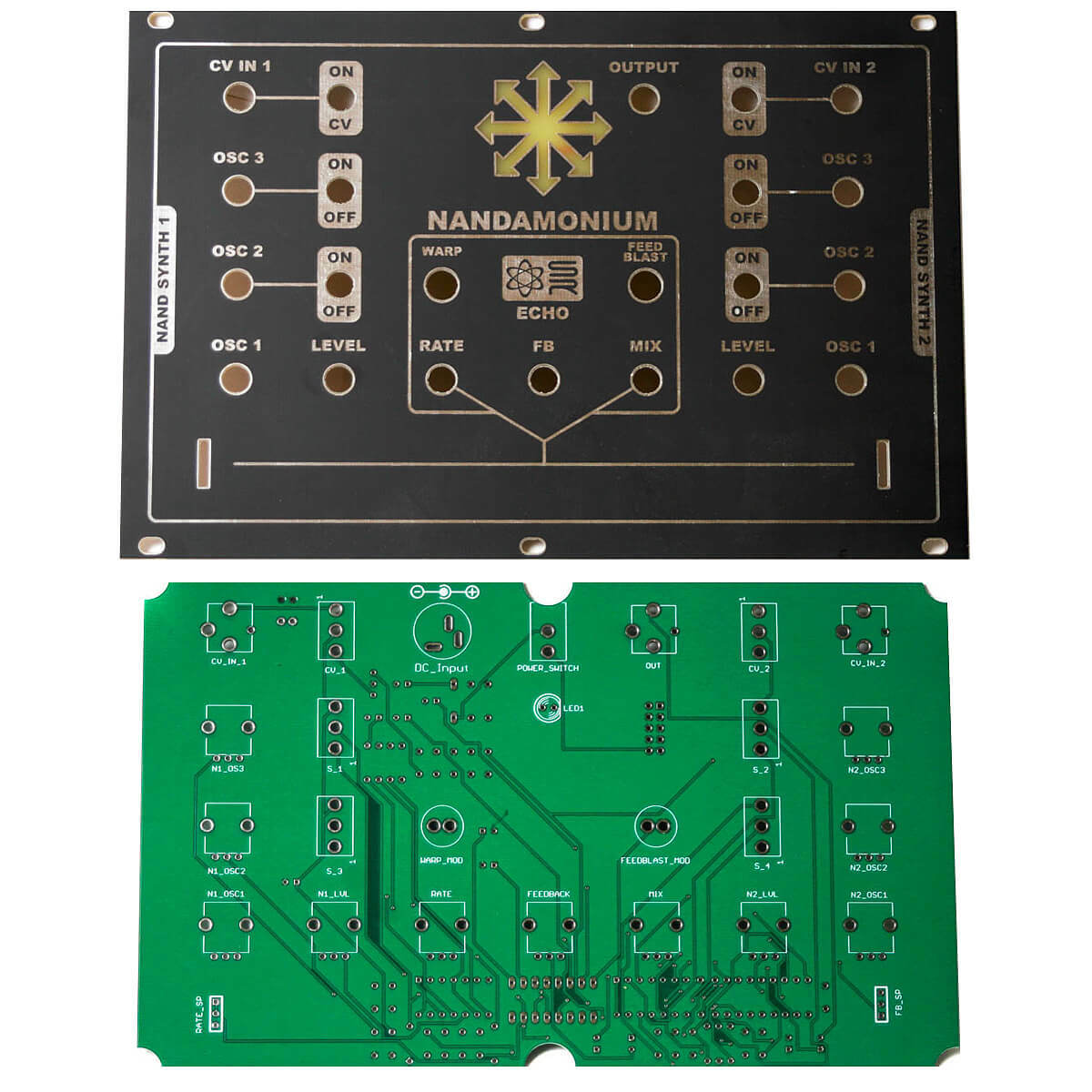Nandamonium Eurorack PCB and Panel - Double Drone with Echo by Synthrotek