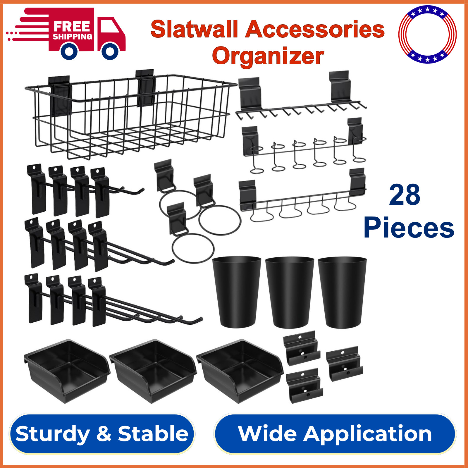 28 Pieces Slatwall Accessories Organizer Kit With Slatwall Hooks, Slatwall Bins