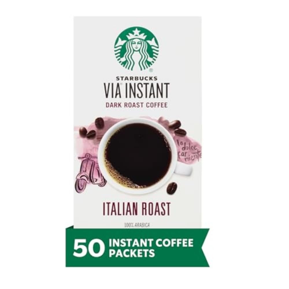 Starbucks VIA Instant Decaf Italian Roast Dark Roast Coffee (1 box of 50