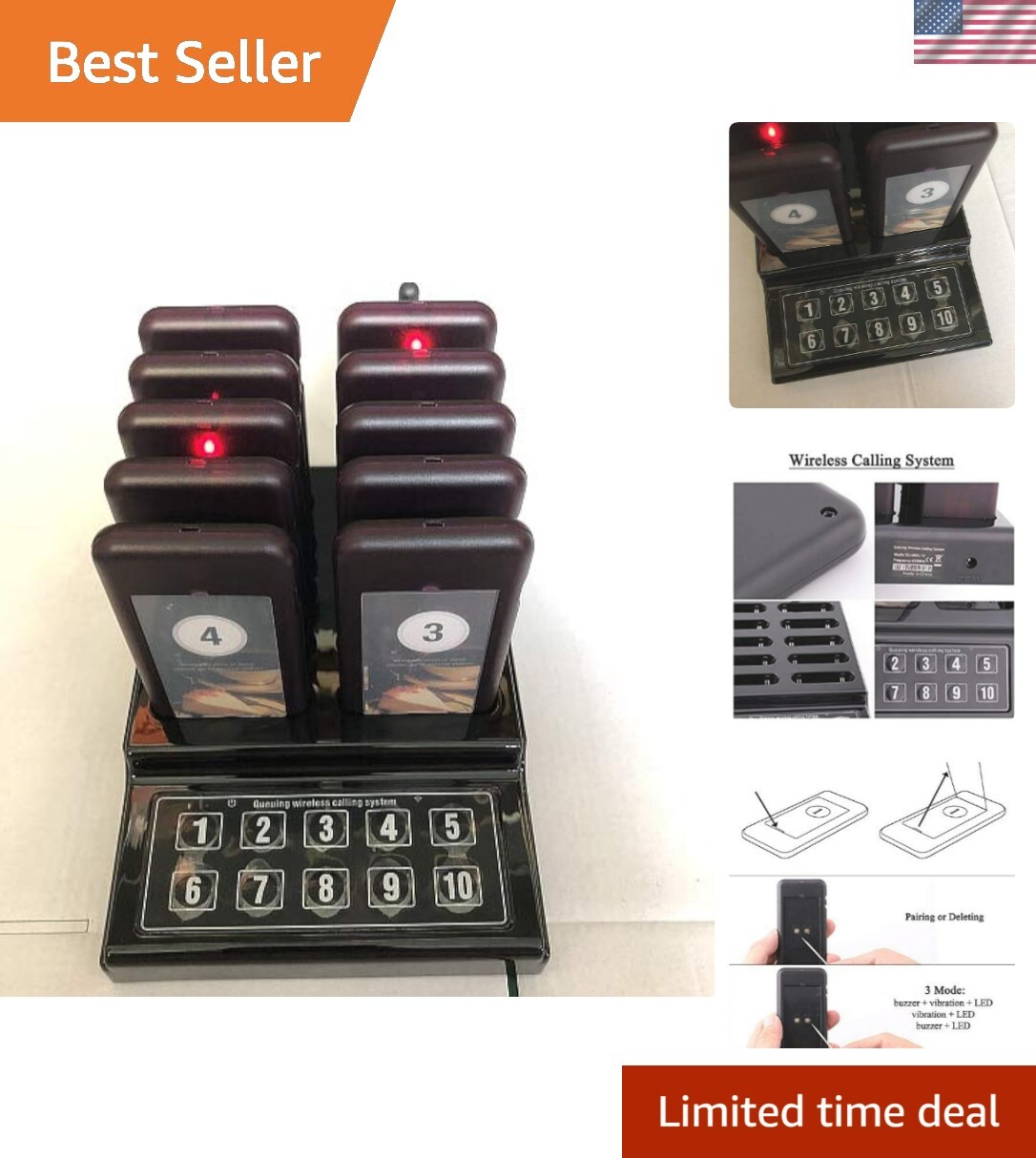 10-Pager Wireless Calling System for Restaurants and Coffee Shops - Quick Alerts
