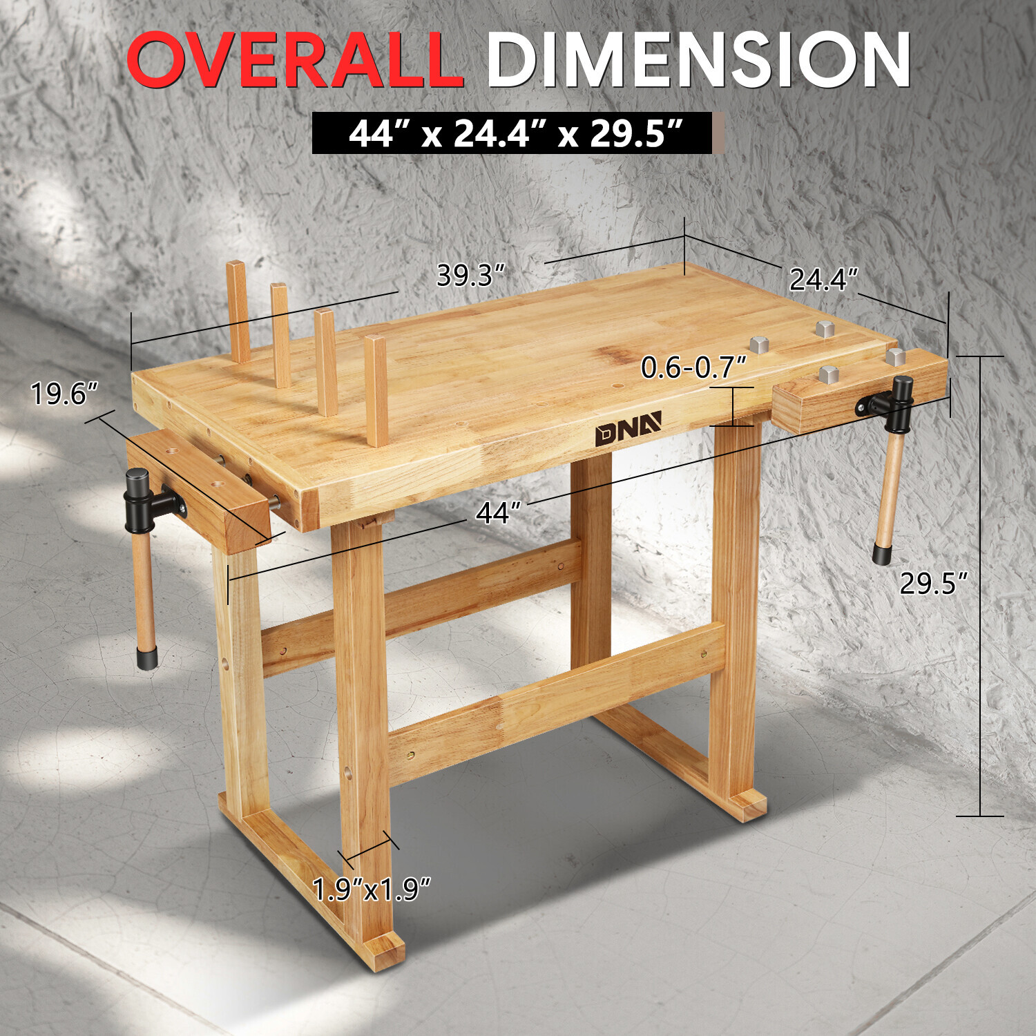40" x 25" Heavy Duty Oak Plank Workbench Work Table w/ 2 Adjustable Handles