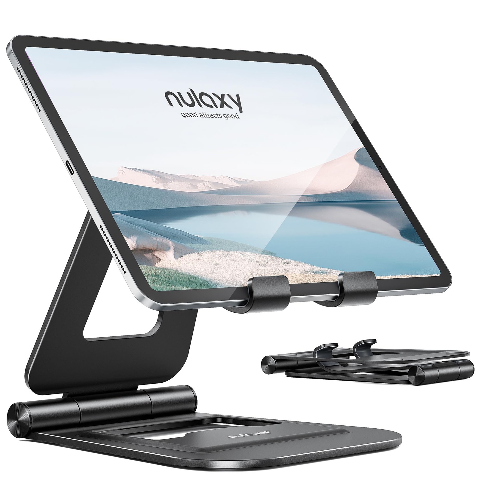 Tablet Stand Aluminum Foldable Adjustable Desktop Holder For 411 Inch Devices B
