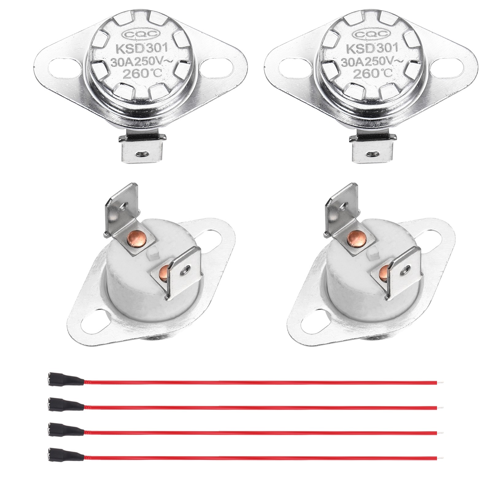 2 Pcs KSD301 Thermostat 260°C/500°F 30A N.C with Terminal Wire