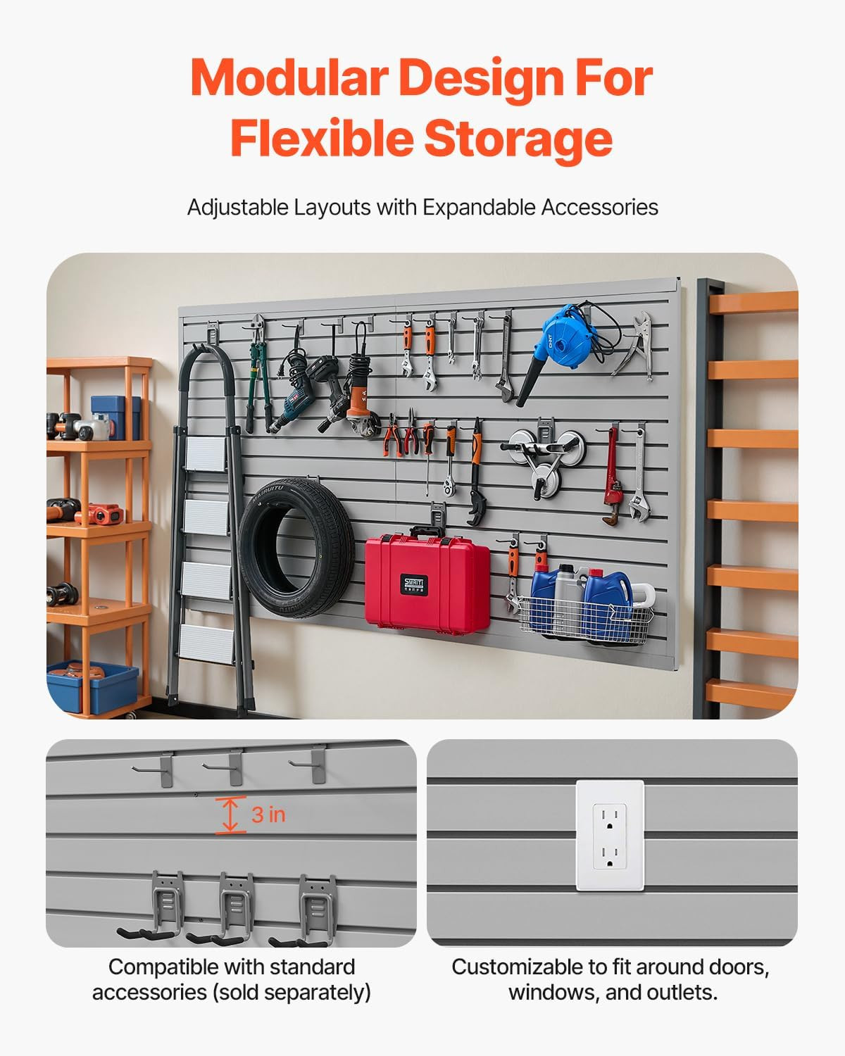Adjustable 8x4 Ft Grey PVC Slat Wall Panel for Garage Storage & Display