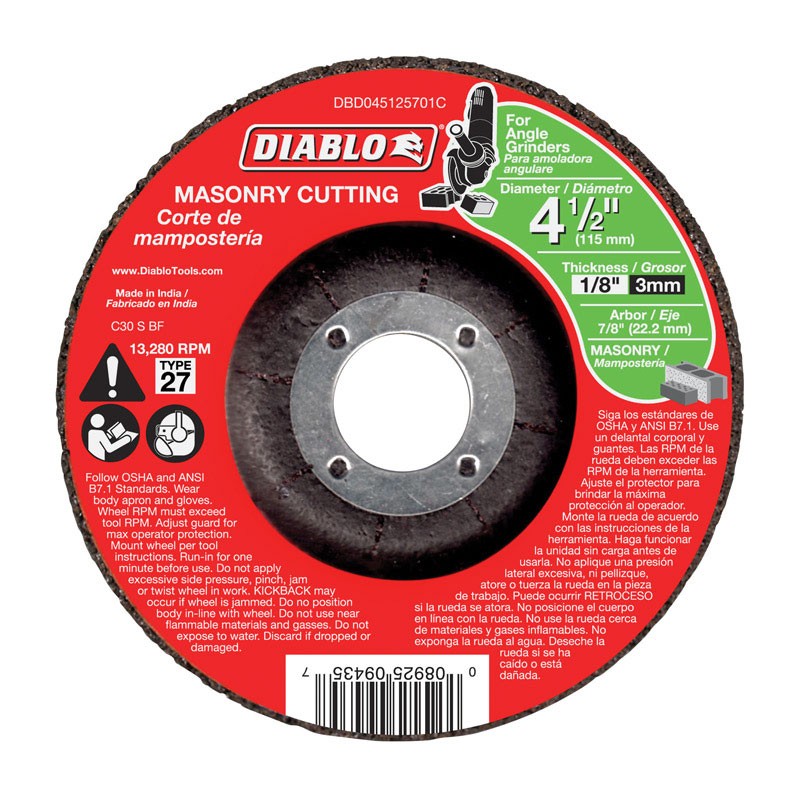 Diablo DBD045125701C Type 27 Aluminum Oxide Masonry Cut Off Disc 4-1/2 Dia. in.
